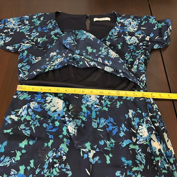 Jacques Vert Collection Blue Floral Chiffon Midi Cocktail Dress Size 10 - Picture 16 of 17